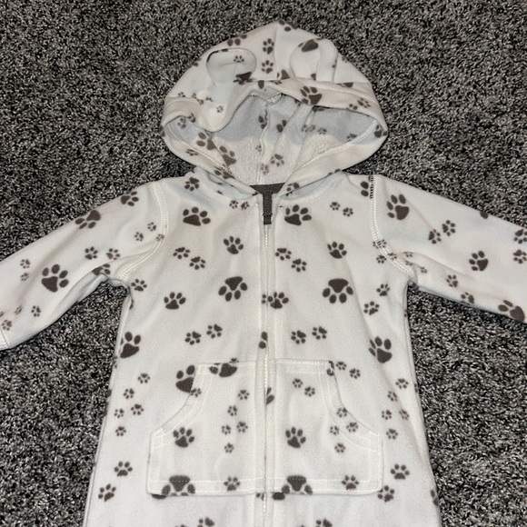 Carters 3 months Fleece Hooded Zip Up Footless Romper Paw Prints - Picture 2 of 7